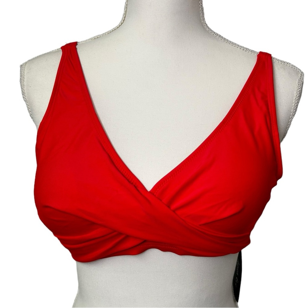 AQUA EVE womens red bikini top w lace up back size medium NWT
